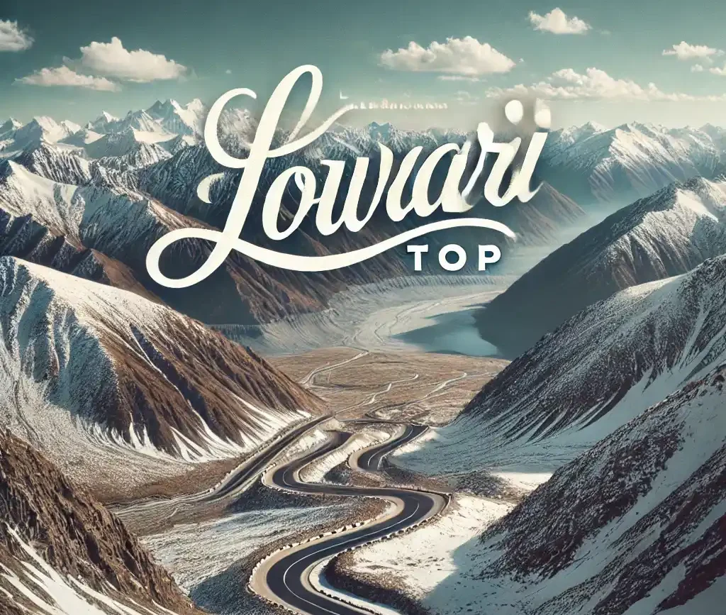 breathtaking view of Lowari Top, a mountain pass in Pakistan, showcasing its rugged terrain, snow-covered peaks, and winding road